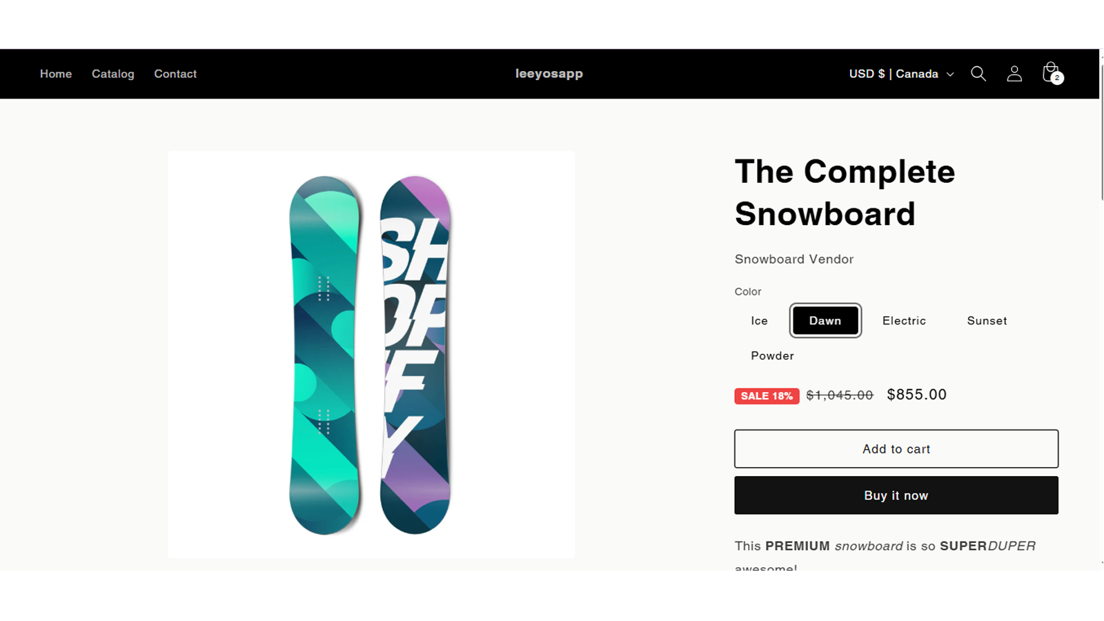 Product page with sale label
